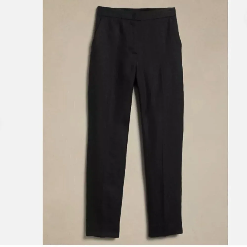 Banana Republic 100% Linen High Rise Slim Ankle Pants Black Size 12 NWT RT$120
